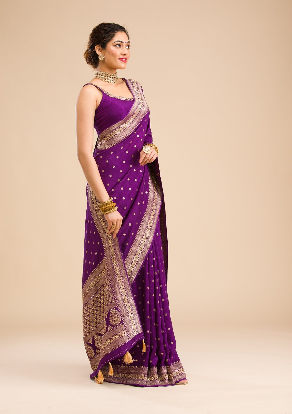 Purple Zariwork Banarasi Silk Saree-Koskii