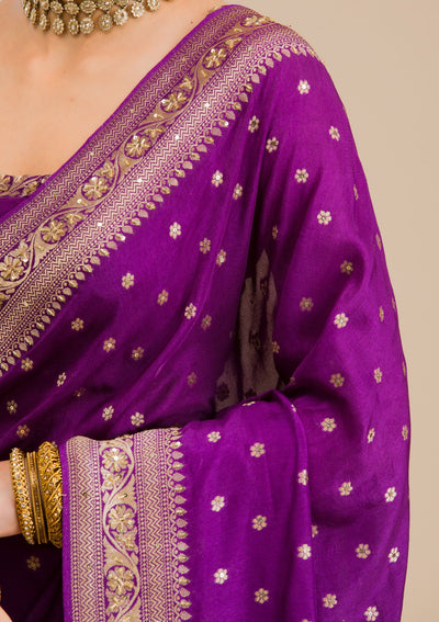 Purple Zariwork Banarasi Silk Saree-Koskii