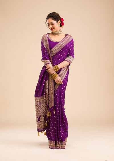 Purple Zariwork Banarasi Silk Saree-Koskii