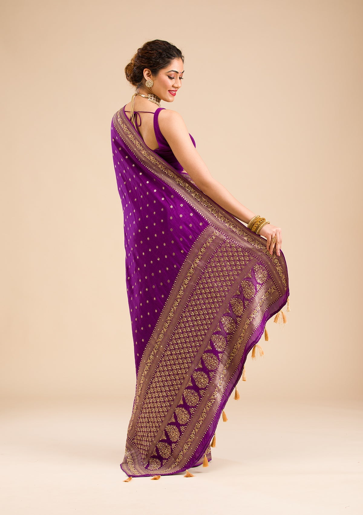 Buy Purple Zariwork Banarasi Silk Saree - Koskii