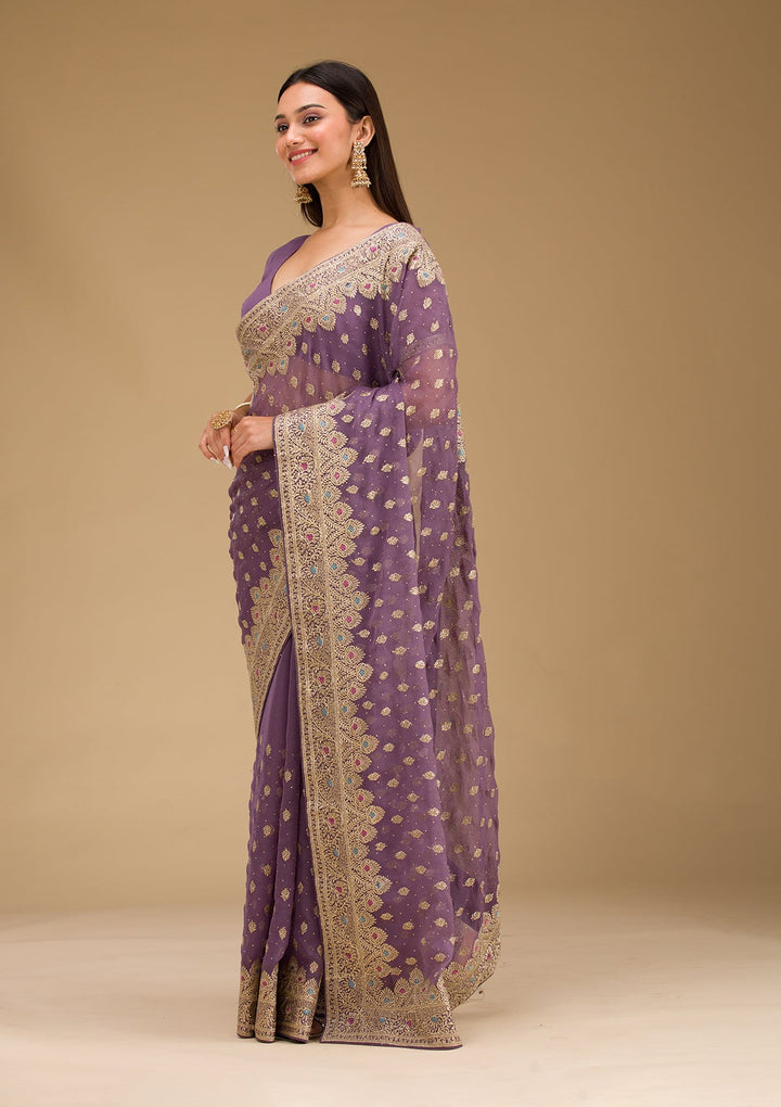 Purple Zariwork Chiffon Saree