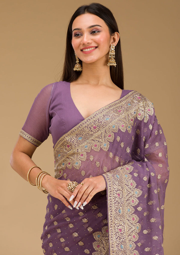 Purple Zariwork Chiffon Saree