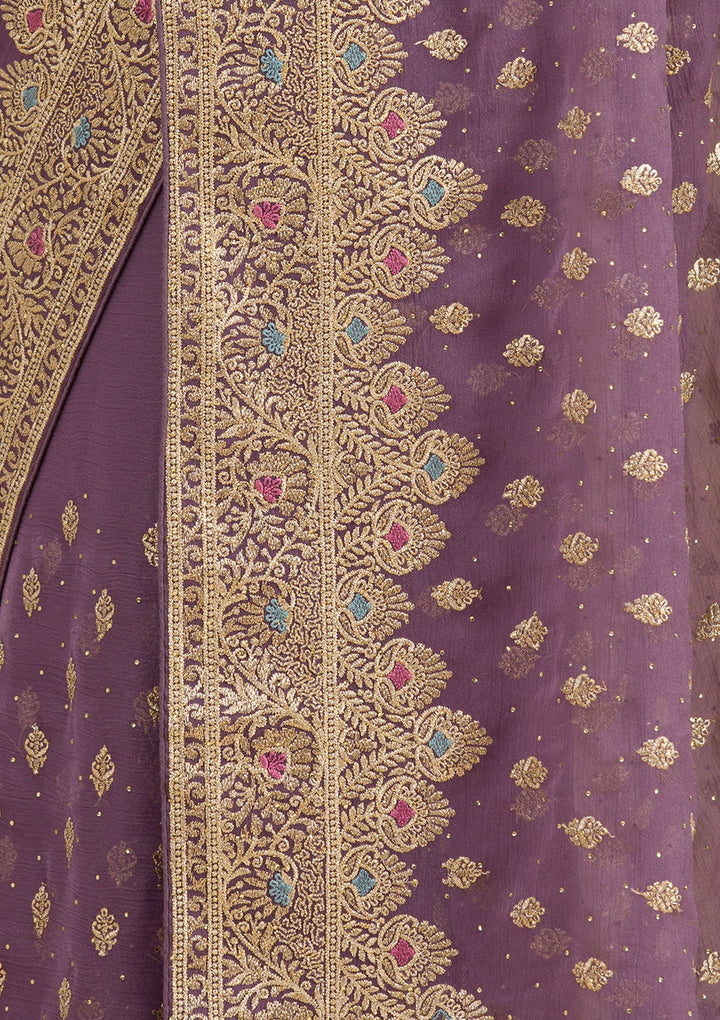 Purple Zariwork Chiffon Saree