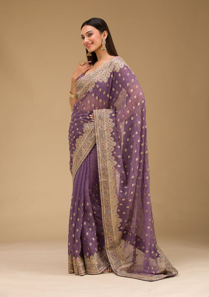 Purple Zariwork Chiffon Saree