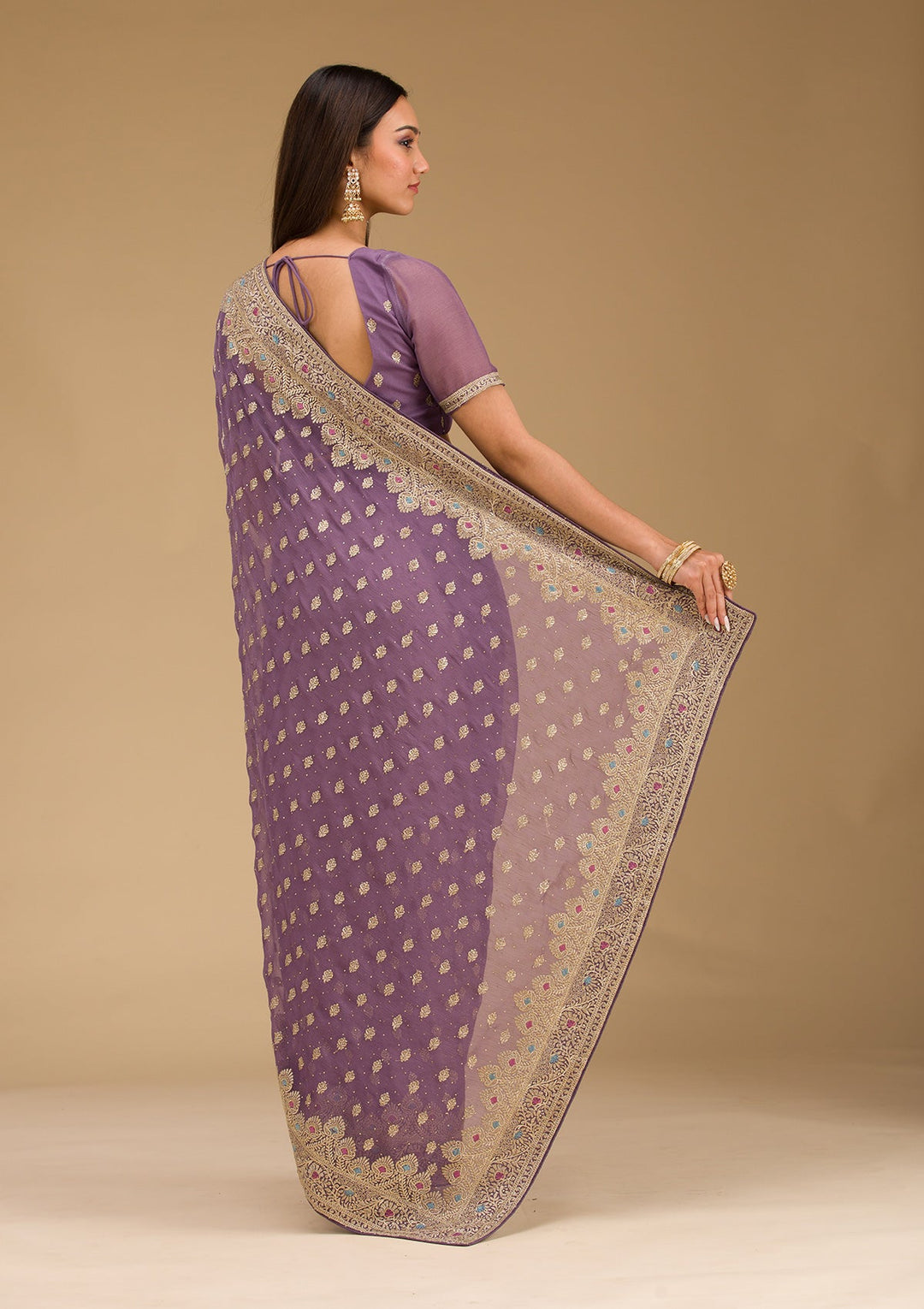 Purple Zariwork Chiffon Saree