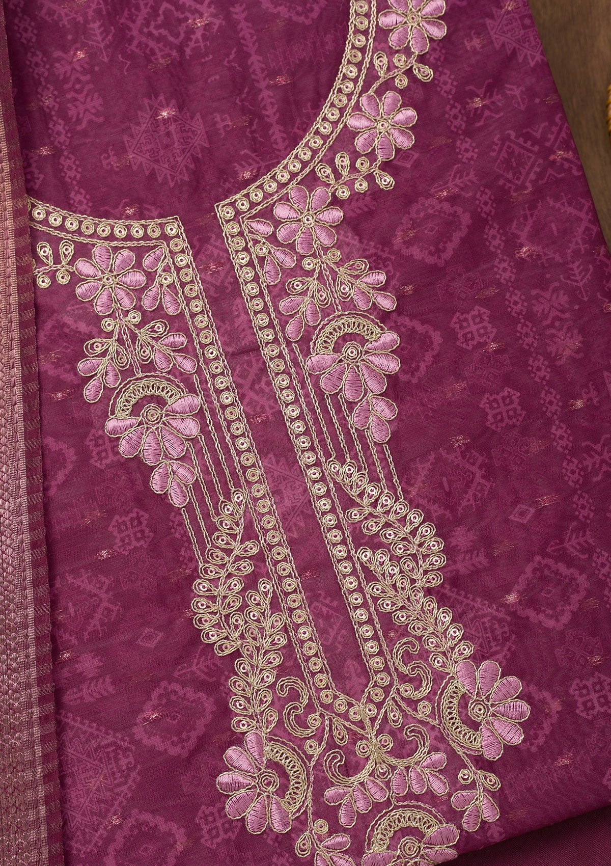 Purple Zariwork Cotton Unstitched Salwar Suit-Koskii