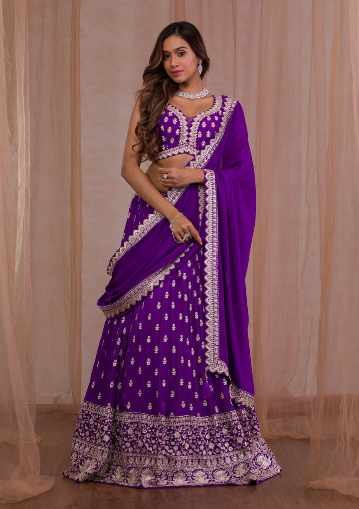 Purple Zariwork Crepe Readymade Lehenga-Koskii