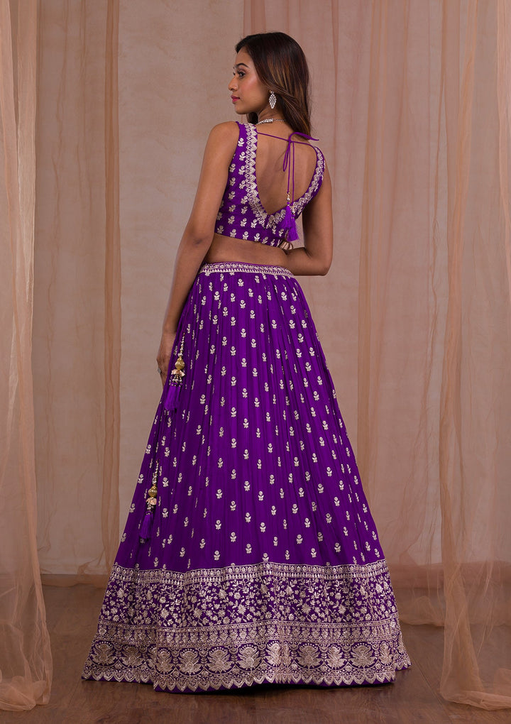 Purple Zariwork Crepe Readymade Lehenga-Koskii