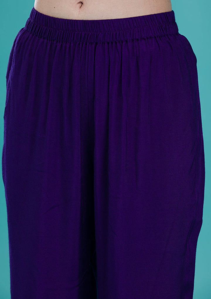 Purple Zariwork Crepe Readymade Salwar Suit-Koskii