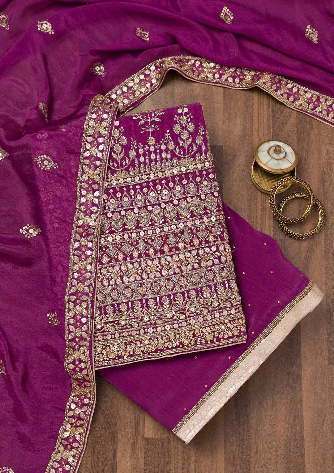 Purple Zariwork Crepe Unstitched Salwar Suit-Koskii