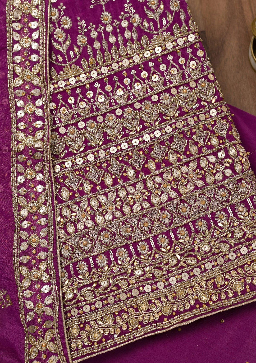 Purple Zariwork Crepe Unstitched Salwar Suit-Koskii