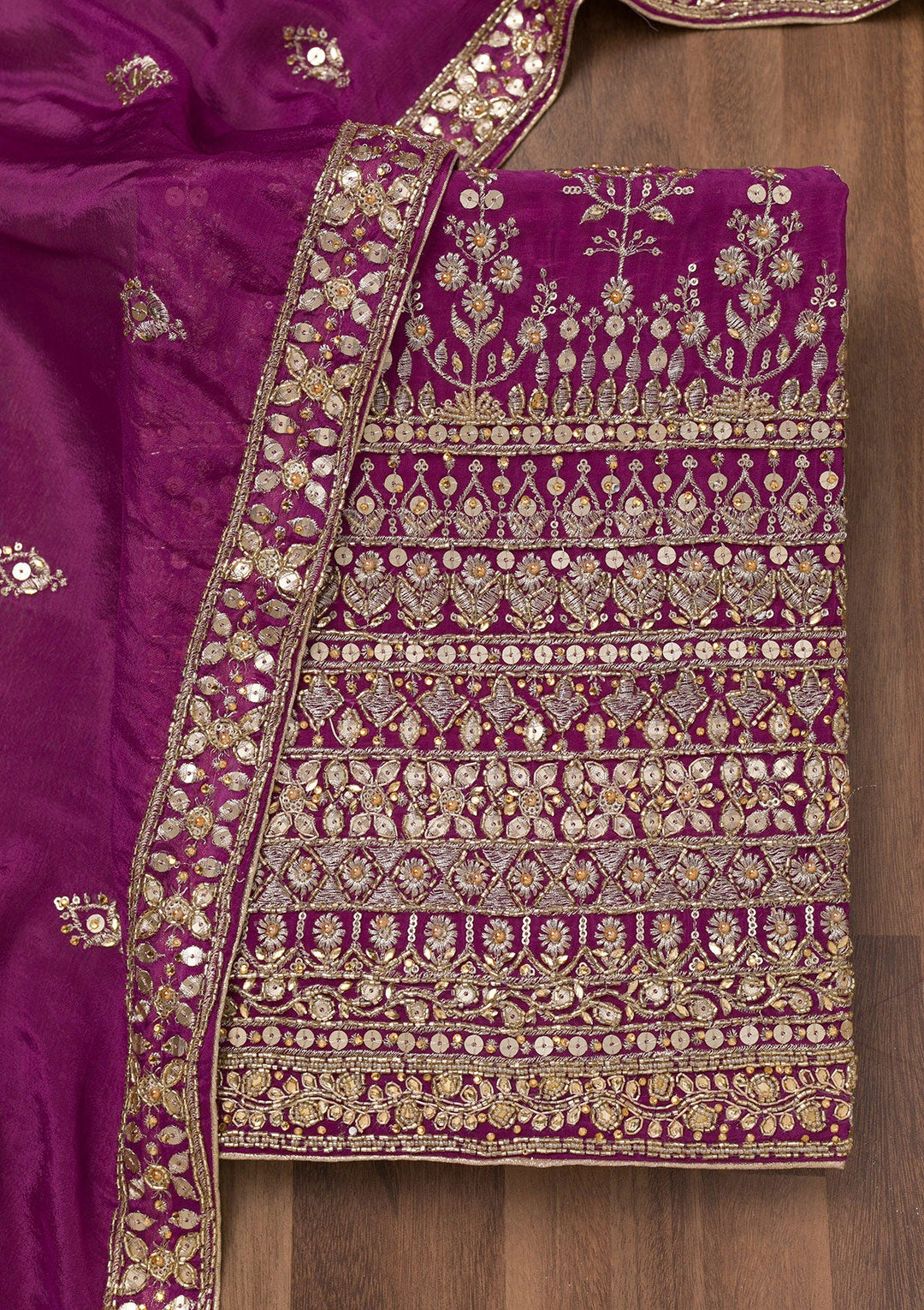 Purple Zariwork Crepe Unstitched Salwar Suit-Koskii