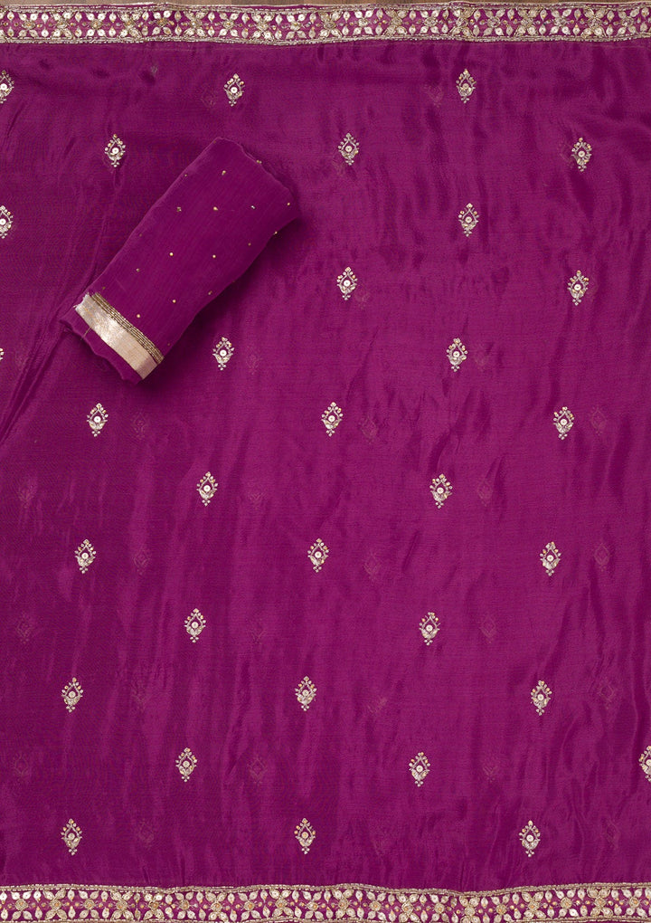 Purple Zariwork Crepe Unstitched Salwar Suit-Koskii