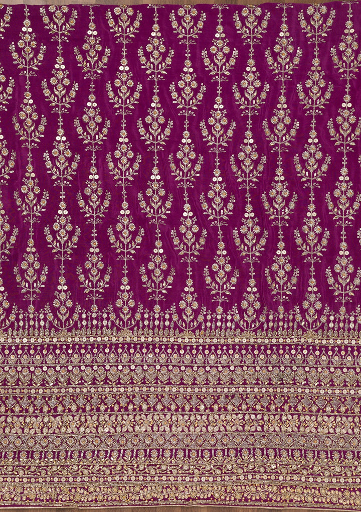 Purple Zariwork Crepe Unstitched Salwar Suit-Koskii
