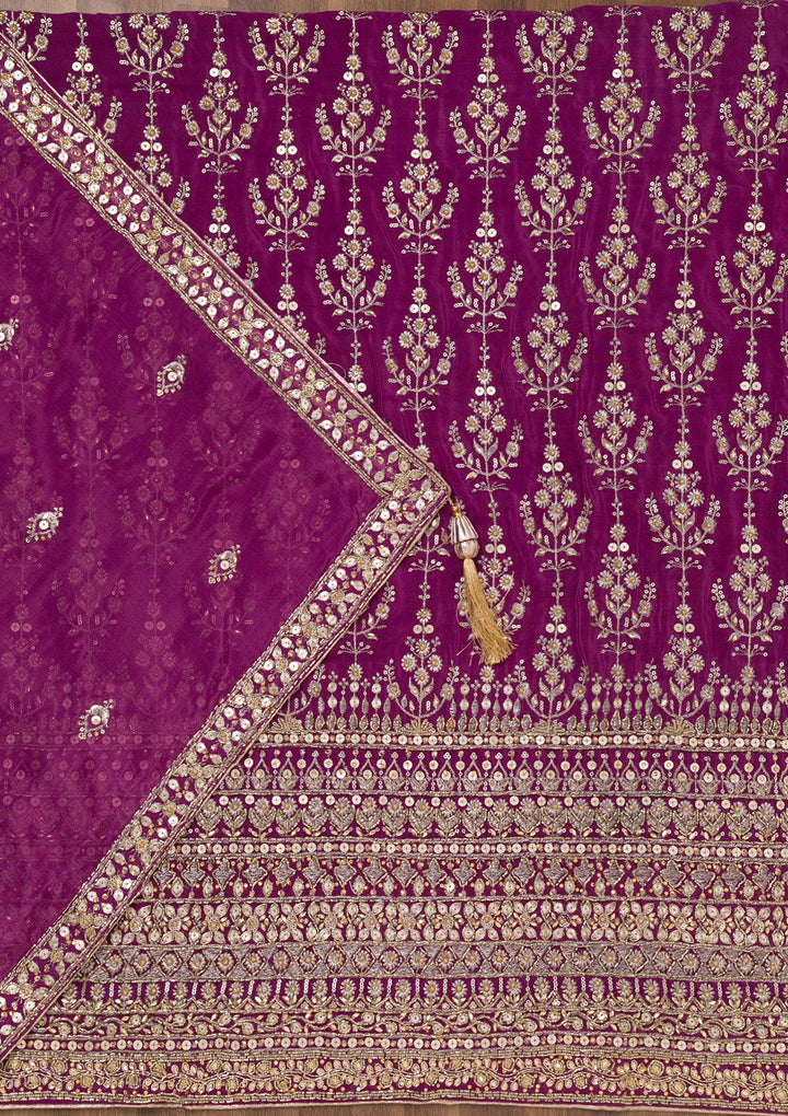 Purple Zariwork Crepe Unstitched Salwar Suit-Koskii