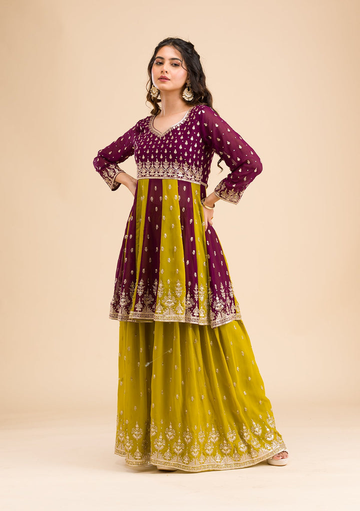 Purple Zariwork Georgette Readymade Salwar Kameez-Koskii