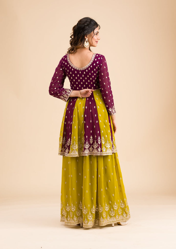 Purple Zariwork Georgette Readymade Salwar Kameez-Koskii