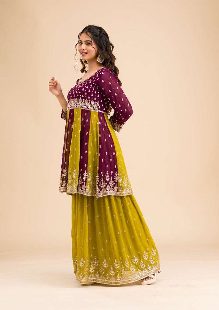 Purple Zariwork Georgette Readymade Salwar Kameez-Koskii