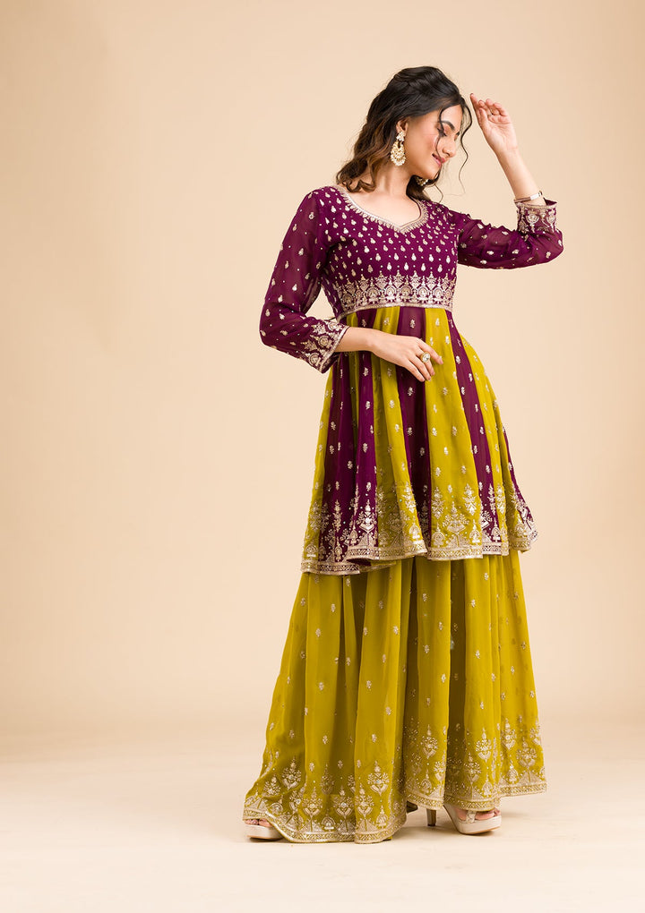 Purple Zariwork Georgette Readymade Salwar Kameez-Koskii