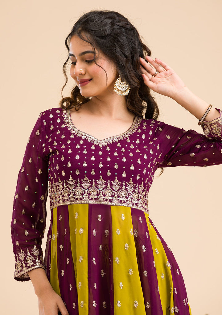 Purple Zariwork Georgette Readymade Salwar Kameez-Koskii