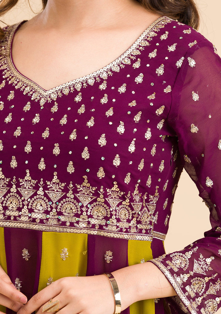 Purple Zariwork Georgette Readymade Salwar Kameez-Koskii