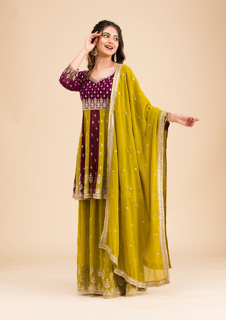 Purple Zariwork Georgette Readymade Salwar Kameez-Koskii
