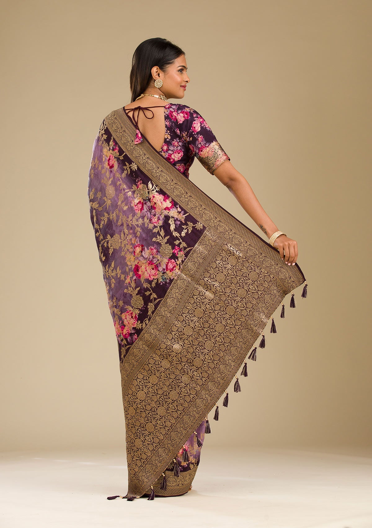 Purple Zariwork Georgette Saree-Koskii