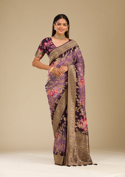 Purple Zariwork Georgette Saree-Koskii