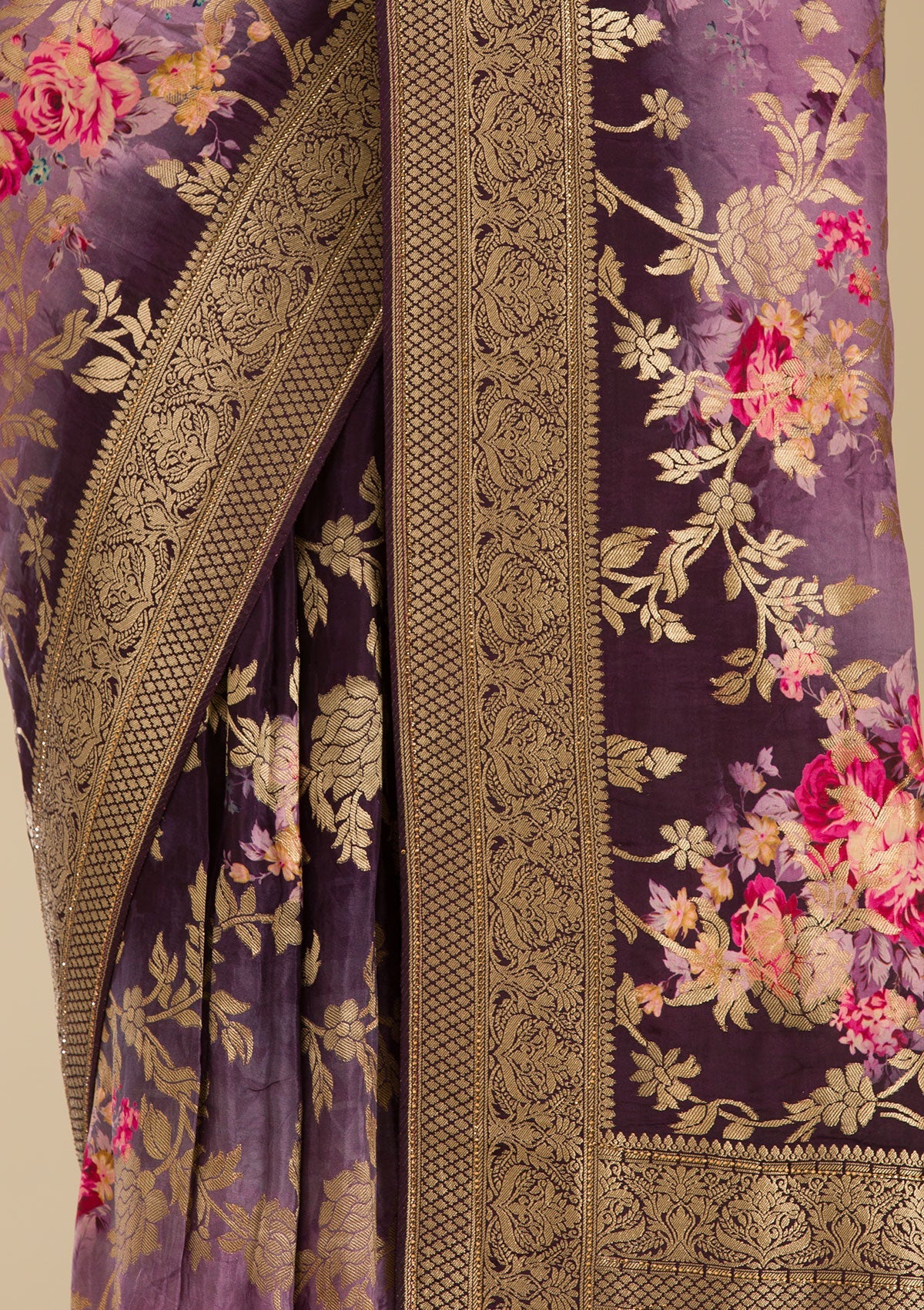 Purple Zariwork Georgette Saree-Koskii