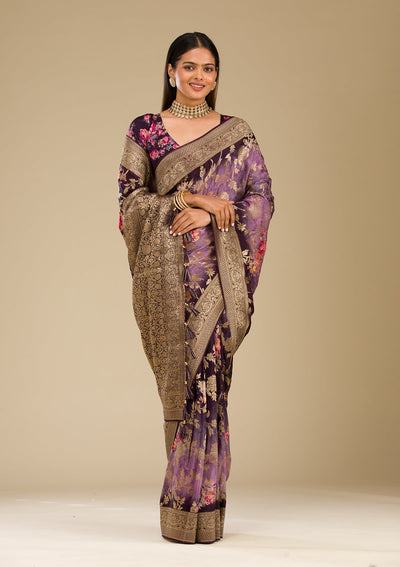 Purple Zariwork Georgette Saree-Koskii