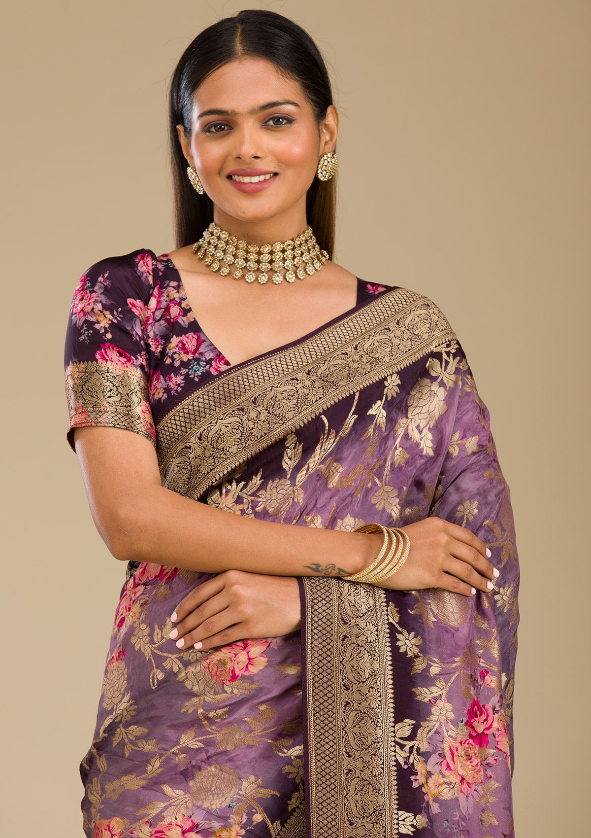 Purple Zariwork Georgette Saree-Koskii