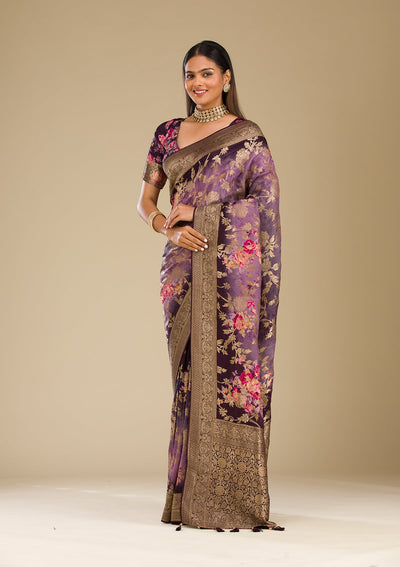 Purple Zariwork Georgette Saree-Koskii