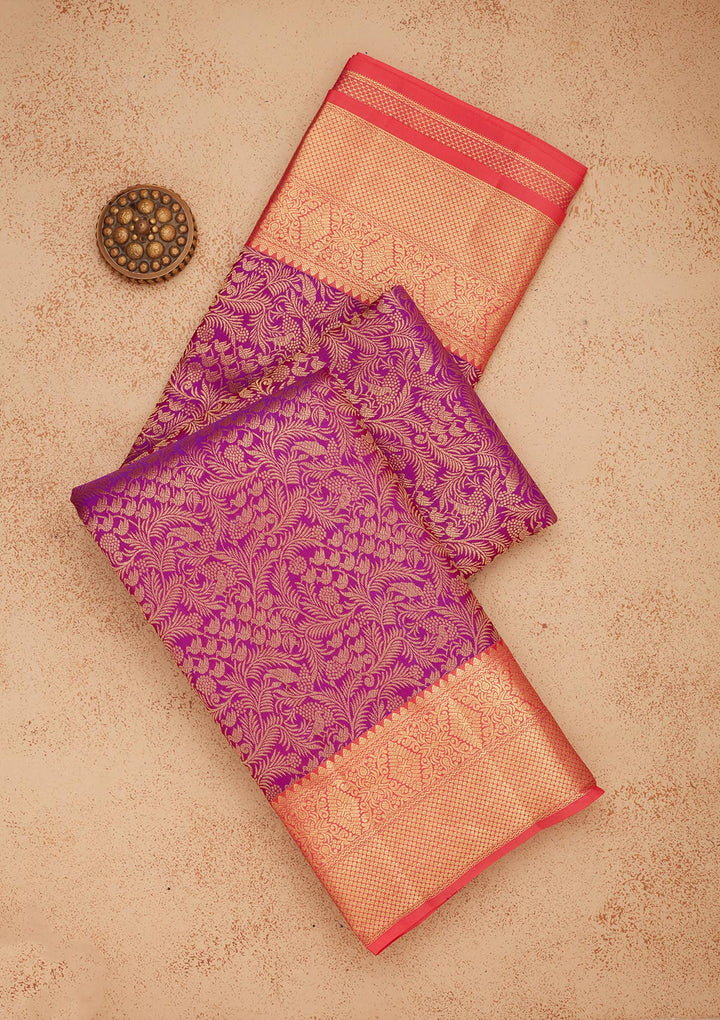 Purple Zariwork Pure Silk Saree-Koskii