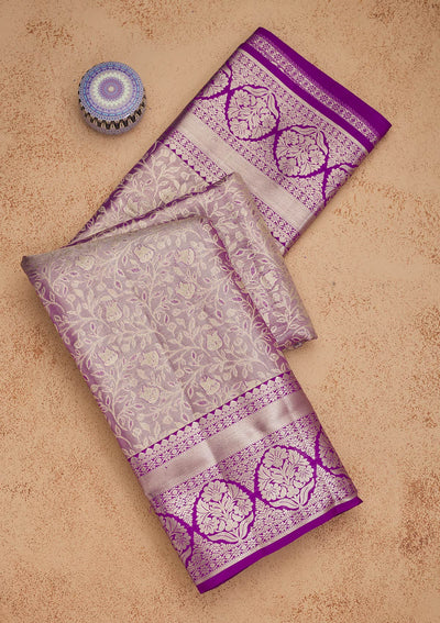 Purple Zariwork Pure Silk Saree-Koskii