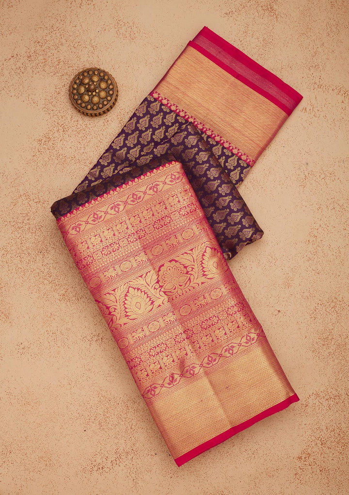 Purple Zariwork Pure Silk Saree-Koskii