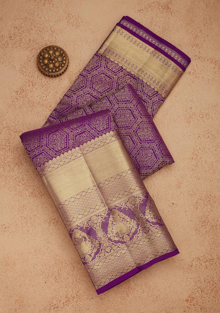 Purple Zariwork Pure Silk Saree-Koskii