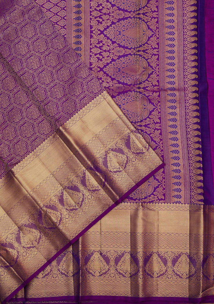 Purple Zariwork Pure Silk Saree-Koskii