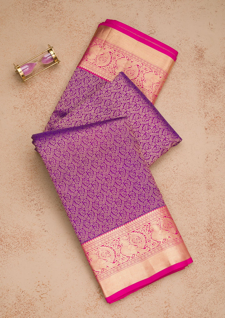 Purple Zariwork Pure Silk Saree-Koskii