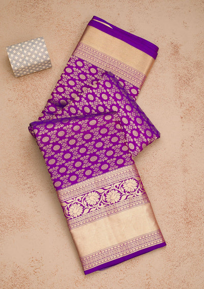 Purple Zariwork Pure Silk Saree-Koskii