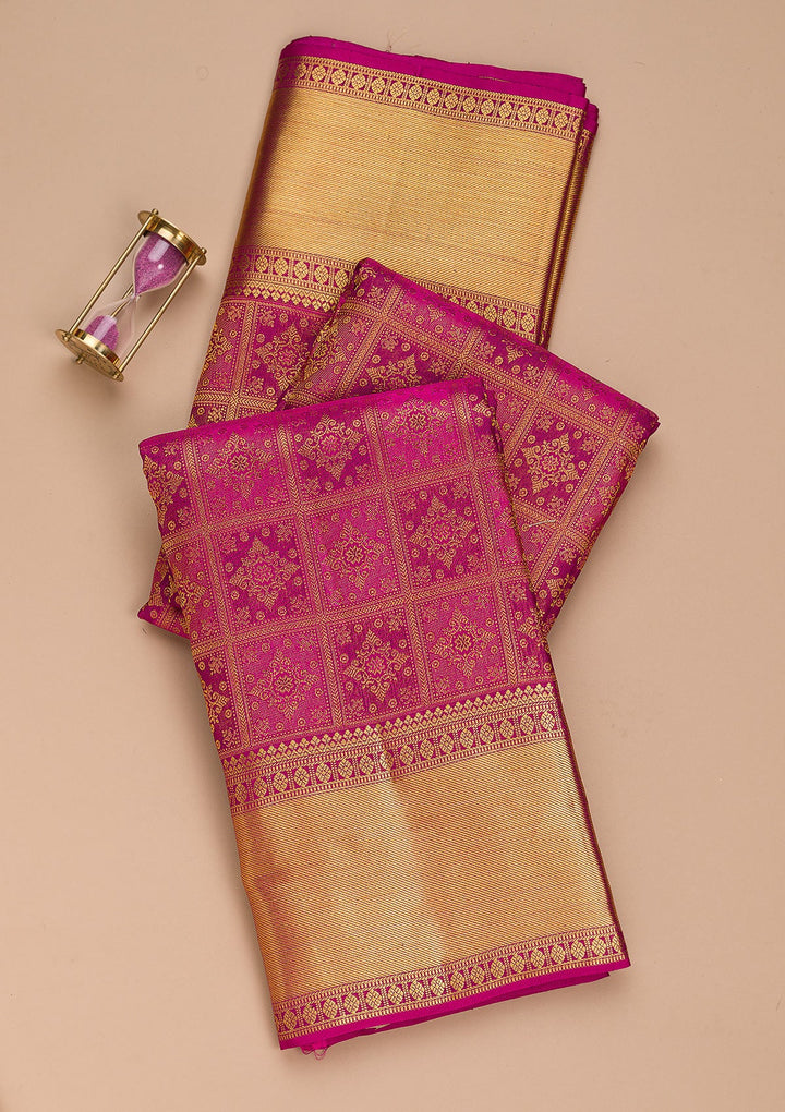 Megenta Pink Zariwork Pure Silk Saree-Koskii