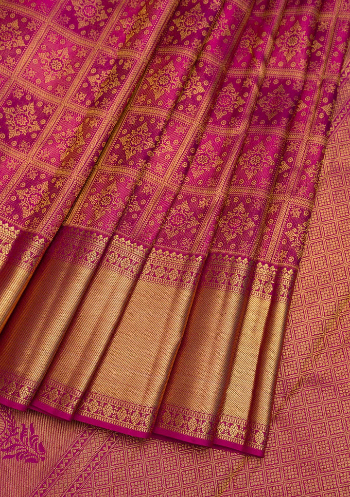 Megenta Pink Zariwork Pure Silk Saree-Koskii