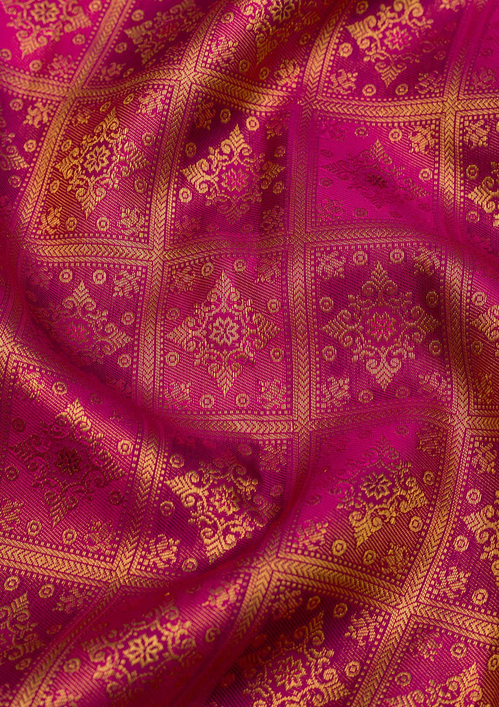 Megenta Pink Zariwork Pure Silk Saree-Koskii