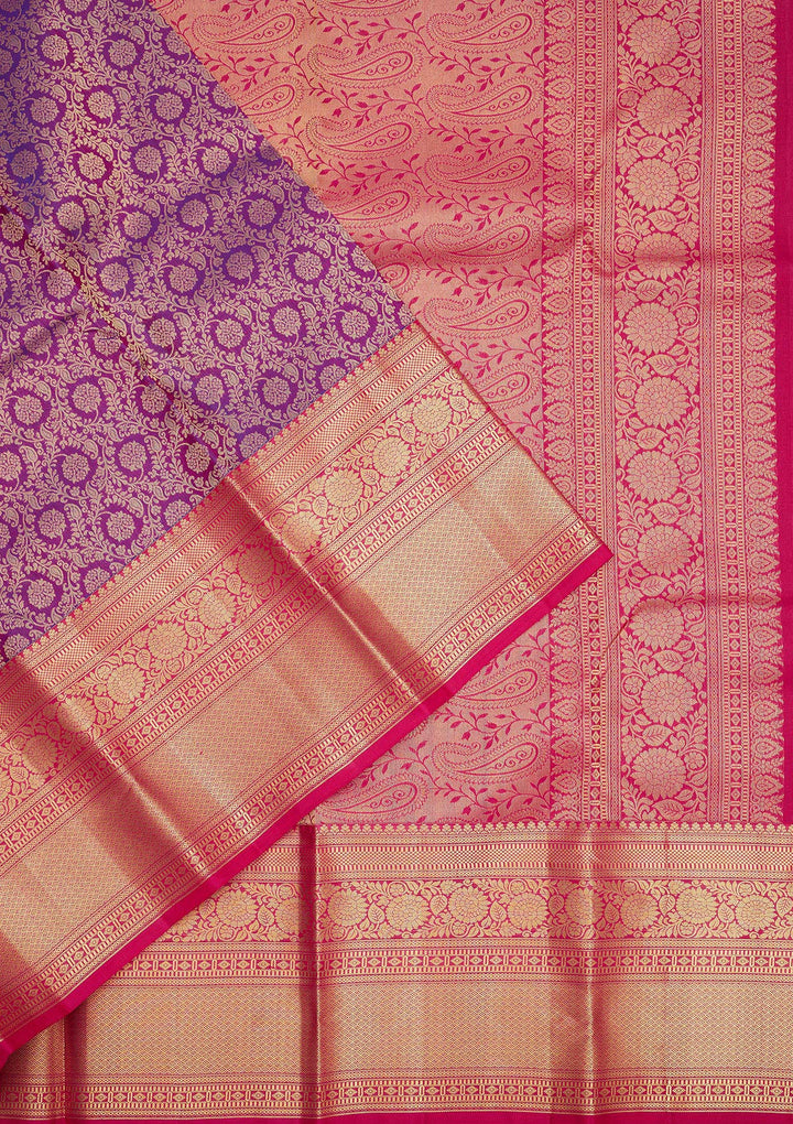 Purple Zariwork Pure Silk Saree-Koskii