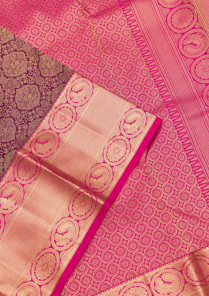Purple Zariwork Pure Silk Saree-Koskii