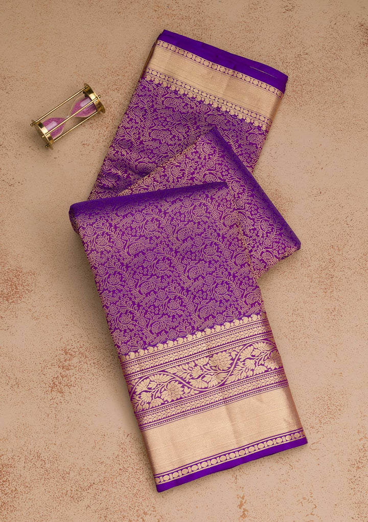 Purple Zariwork Pure Silk Saree-Koskii