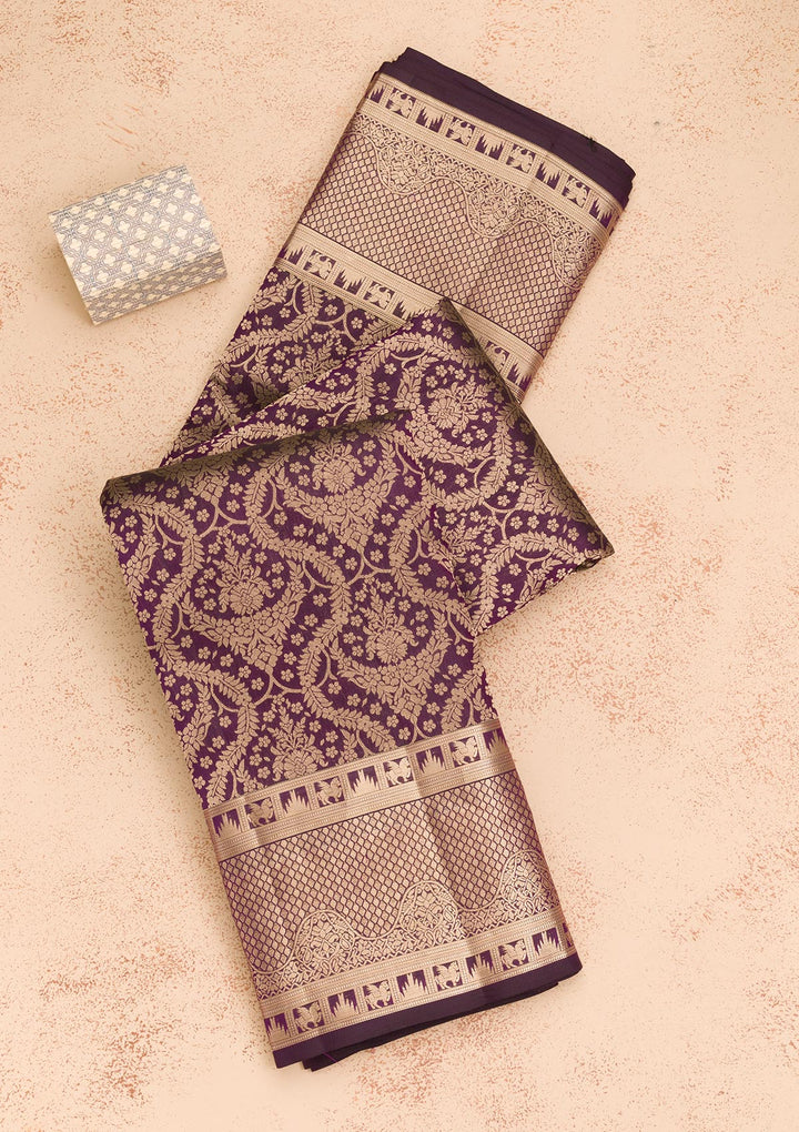Purple Zariwork Pure Silk Saree-Koskii