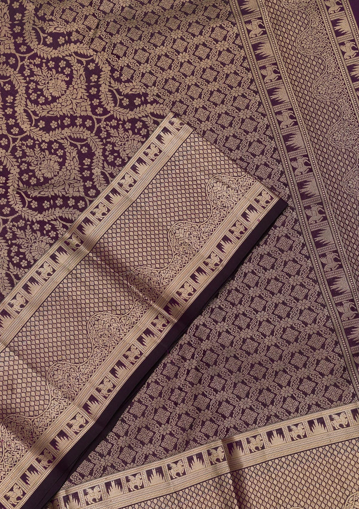 Purple Zariwork Pure Silk Saree-Koskii