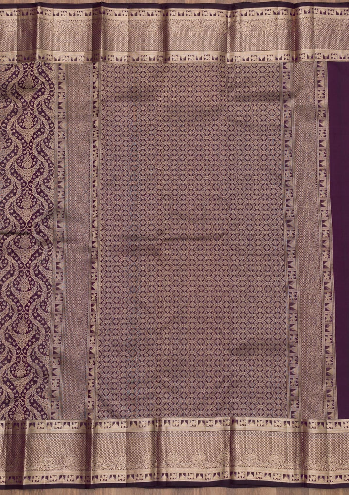 Purple Zariwork Pure Silk Saree-Koskii