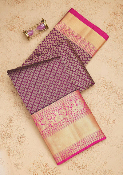 Purple Zariwork Pure Silk Saree-Koskii