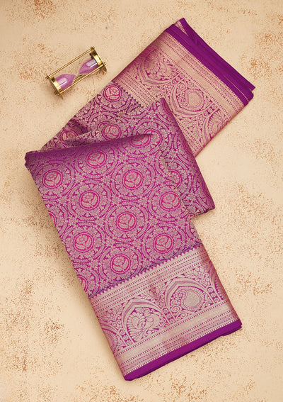 Purple Zariwork Pure Silk Saree-Koskii